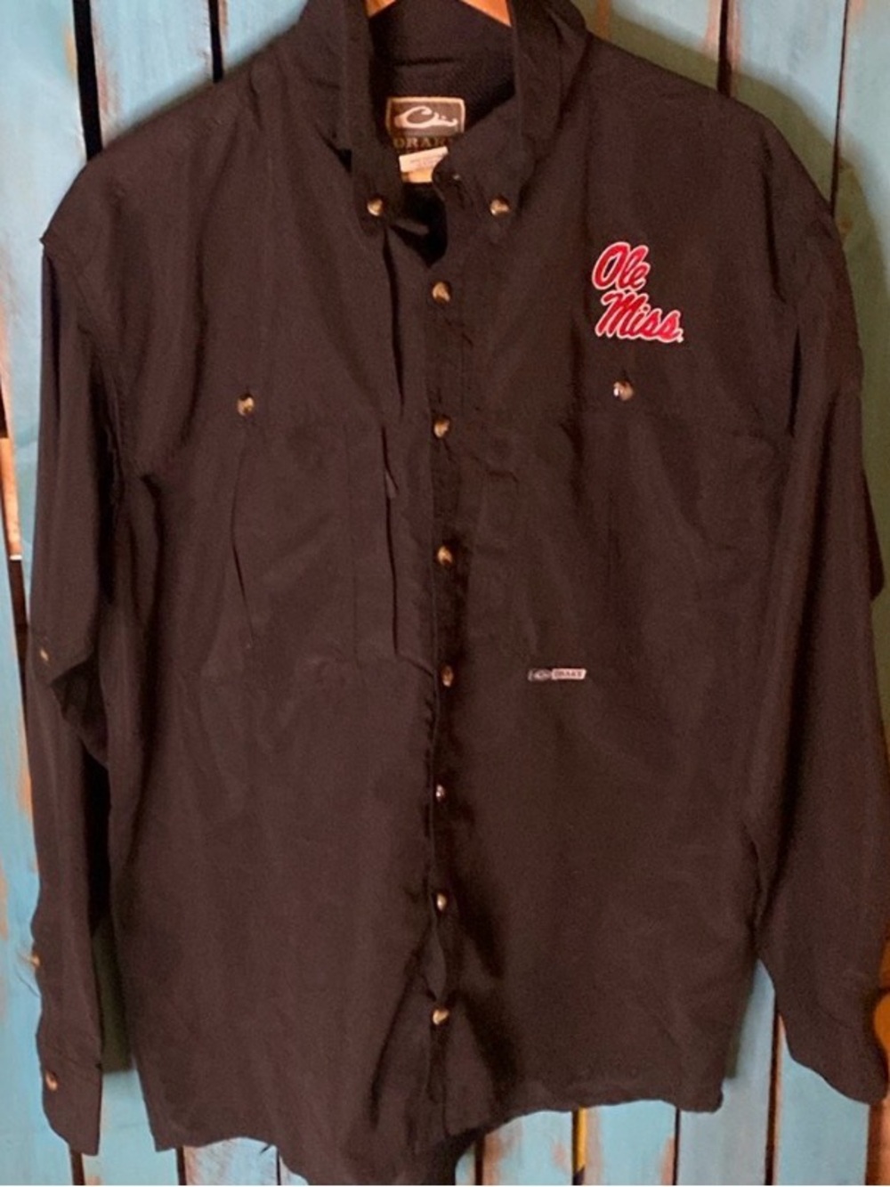 Ole Miss embroidered button up fishing shirts by Drake size M black red white